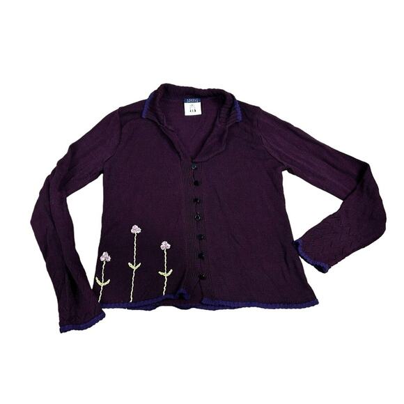 Cousin Johnny Embroidered Cardigan Sweater Sz Small Purple Applique Flowers65 - Picture 6 of 8